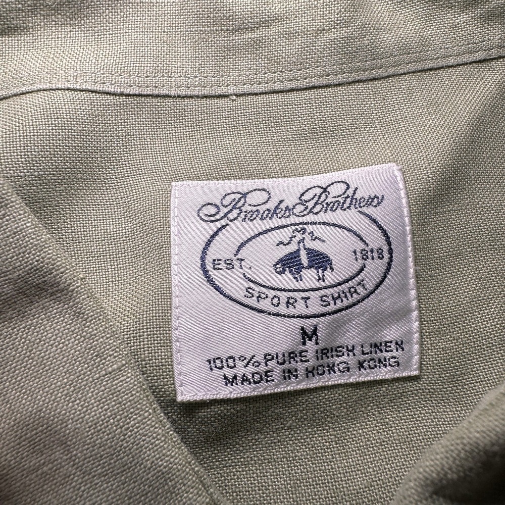Brooks Brothers Sport Shirt Mens M Medium Green 100 Irish Linen Vintage Long - Picture 2 of 9